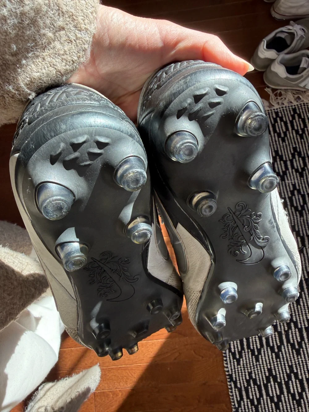 Nike White and Black Leather premier soccer cleats with Lime Insoles